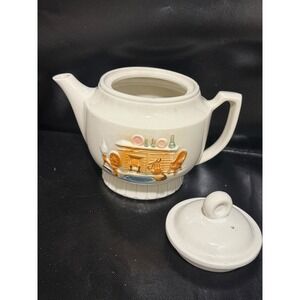 Porcelier Vitreous China Teapot Raised Hearth Scene